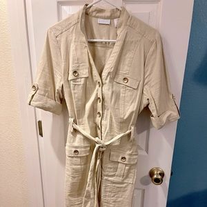 New York & Company Mini Dress Size: Large Color: Beige
